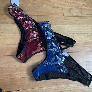Elegant Butterfly Embroidered Intimates panties Set - Red and Blue xxl